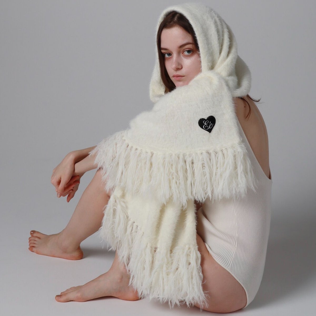 ♡Éé mohair fringe muffler ivory | épine