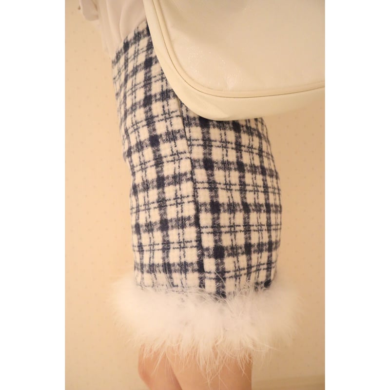 check tweed fur short pants blue | épine 