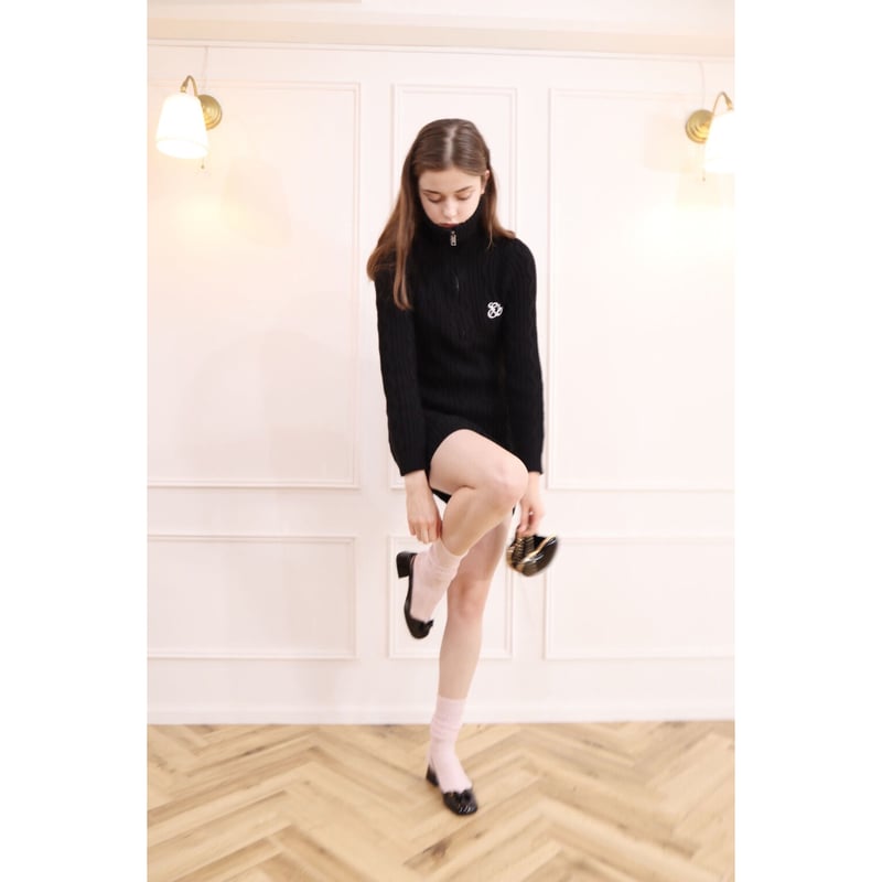 Eé half zip cable knit onepiece black | épine Eé half zip cable knit onepiece black | épine