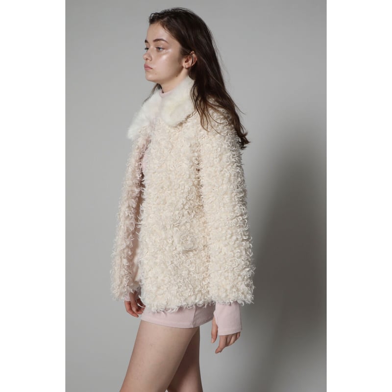 poodle collar fur coat ivory epine コート