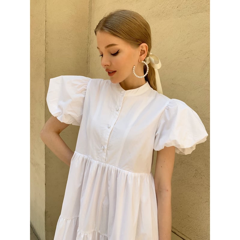 puff sleeve tiered onepiece white | épine