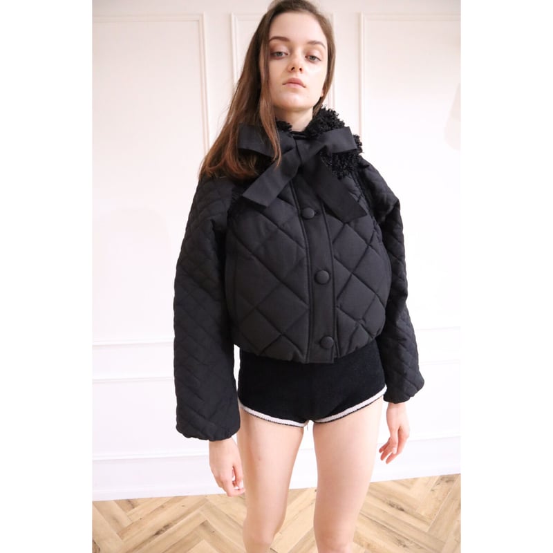 fur ribbon quilting short down coat