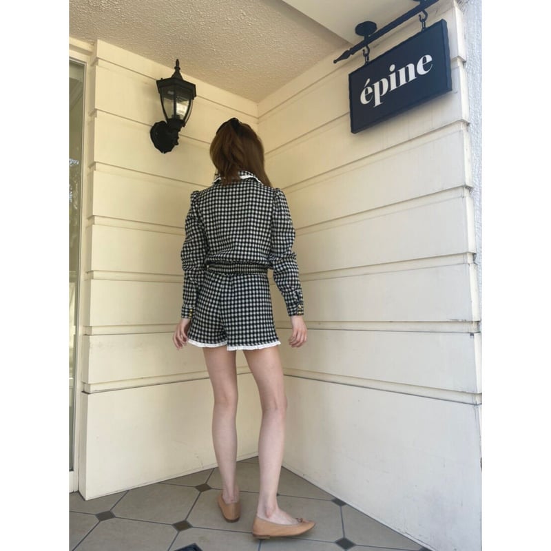 lace frill check knit short pants | épine