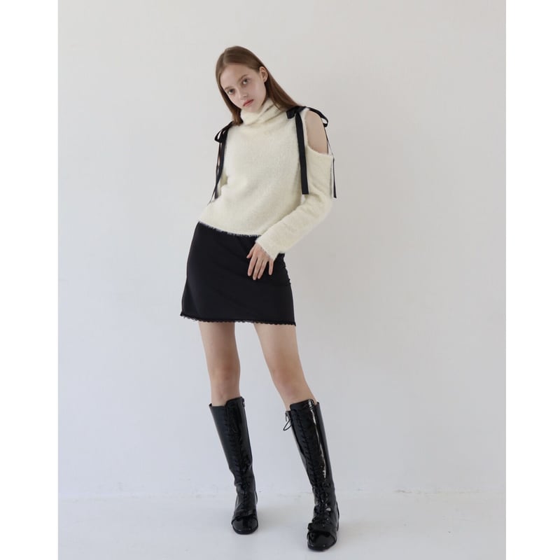mohair ribbon shoulder off knit ivory | épine 