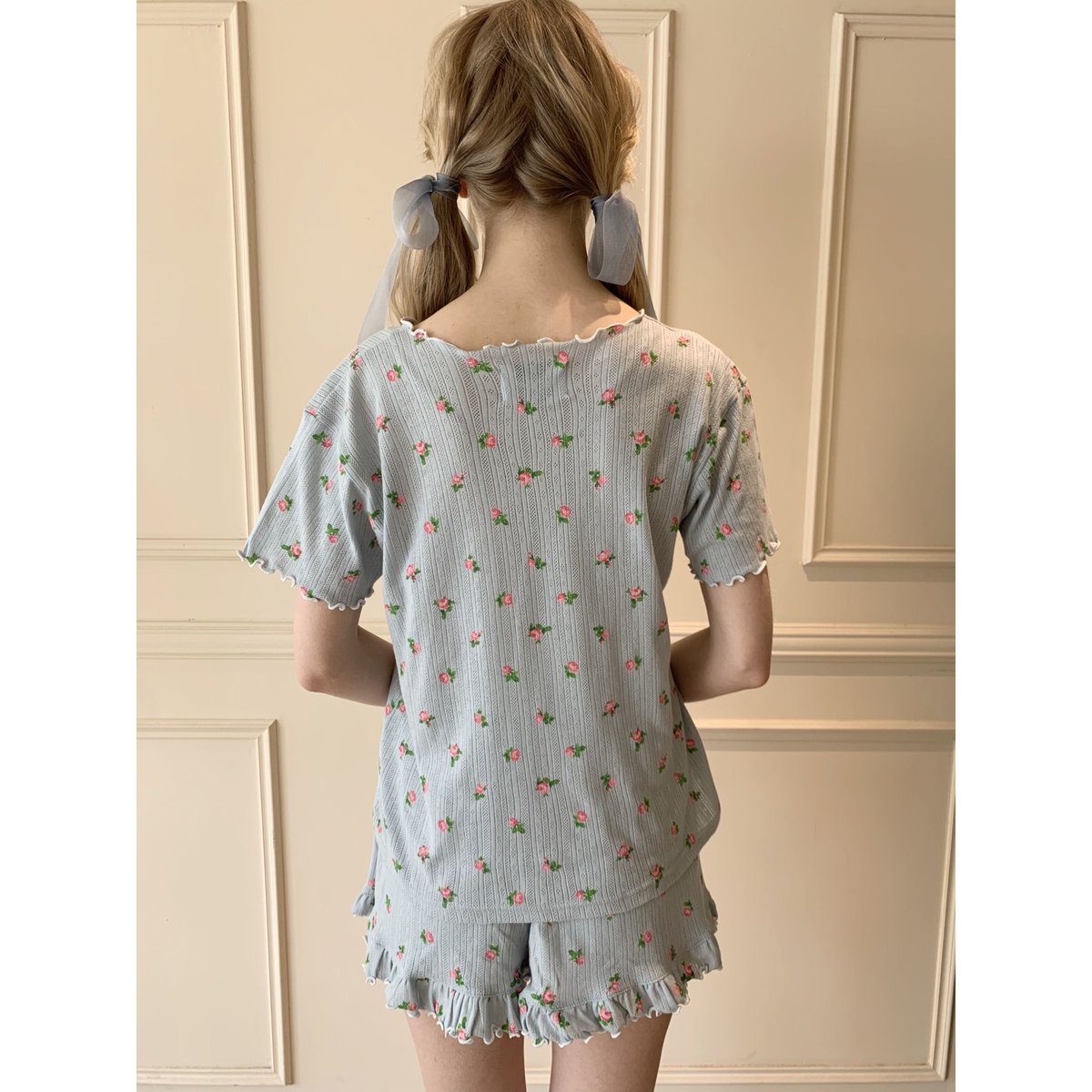 piping cotton flower room wear ice blue | épine piping cotton flower room wear ice blue | épine