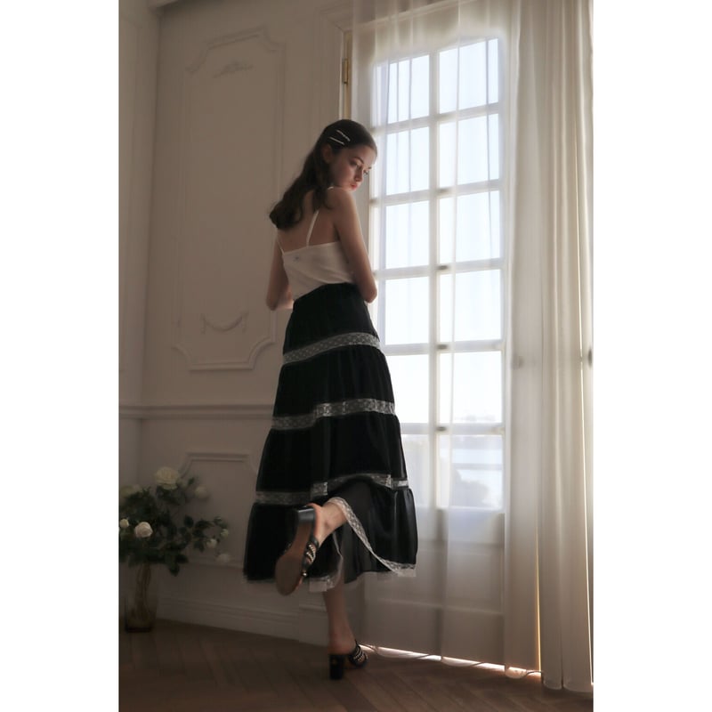 chiffon lace tiered long skirt black | épine chiffon lace tiered long skirt black | épine