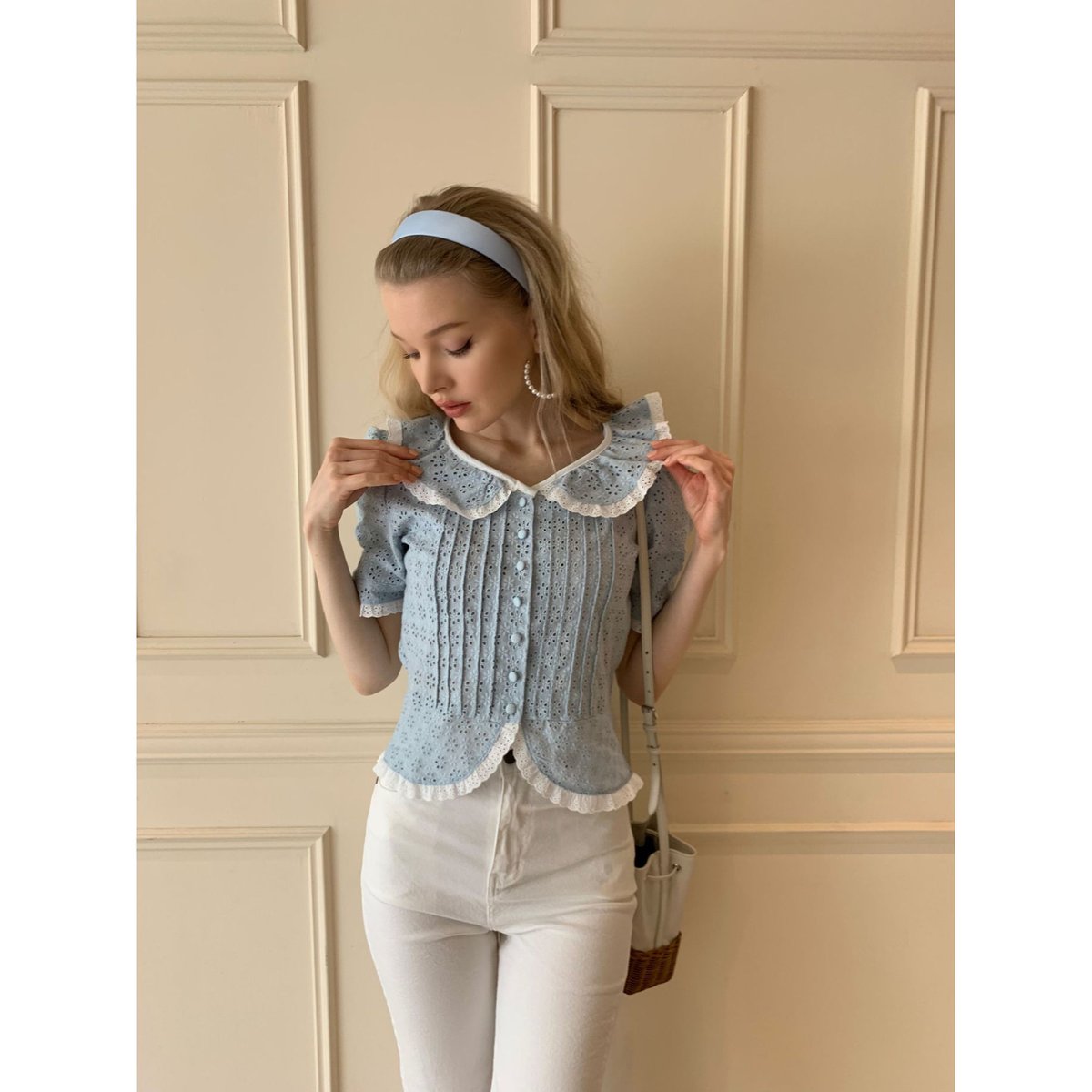 all lace frill blouse ice blue | épine all lace frill blouse ice blue | épine