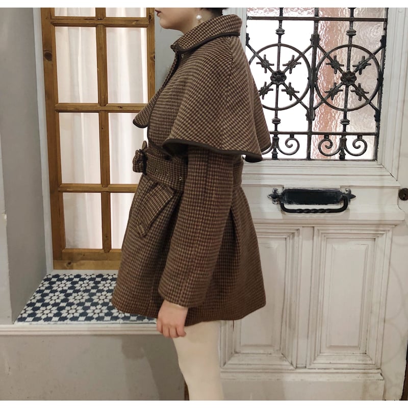 piping cape 2way coat brown check | épine