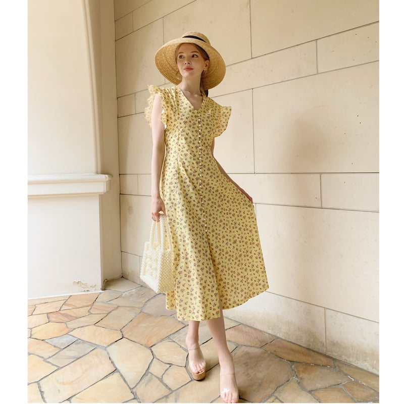back lace up flower onepiece lemon | épine