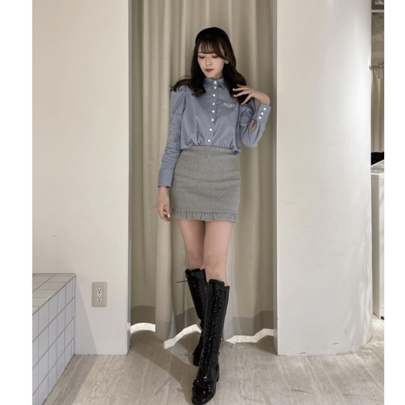 epine rib tight frill skirt gray - ミニスカート