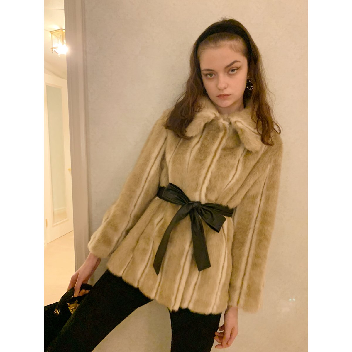 parisienne ribbon 2way fur coat beige | épine