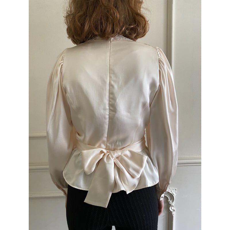 シャツ/ブラウス(長袖/七分)epine lace satin back ribbon blouse