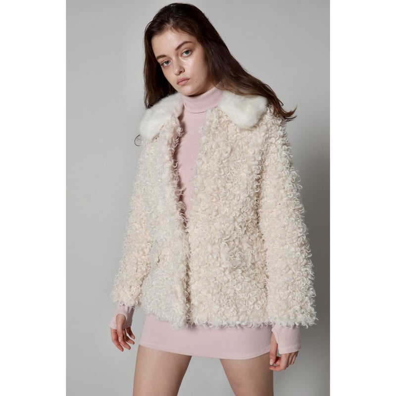 poodle collar fur coat ivory epine コート