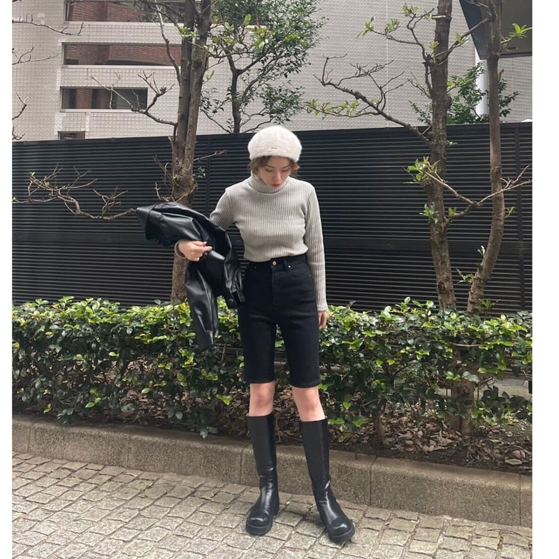 é embroidery rib knit high neck gray | épine