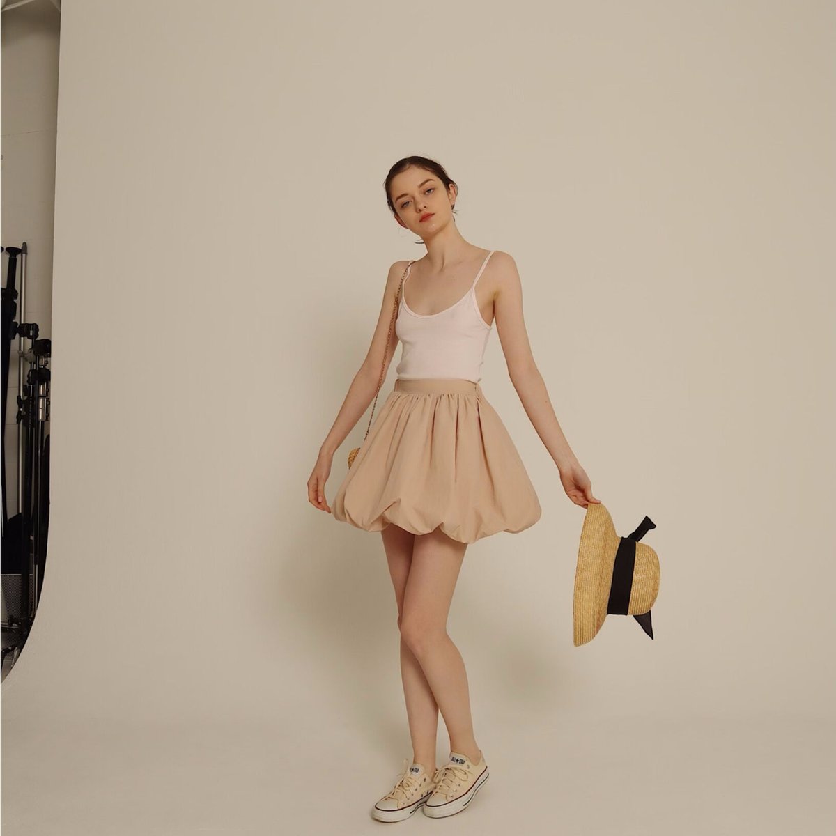 balloon volume mini skirt pink beige | épine balloon volume mini skirt pink beige | épine