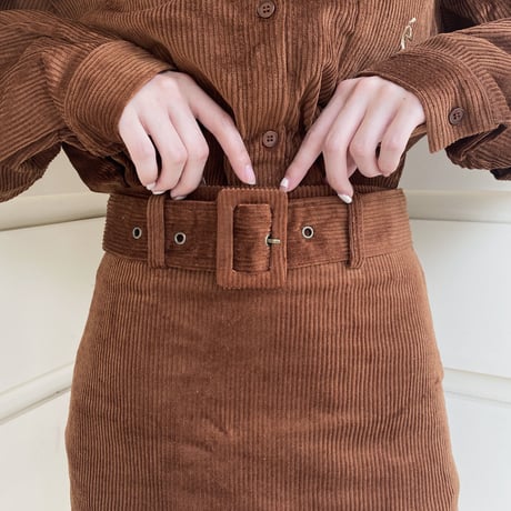 corduroy belt mini skirt brown