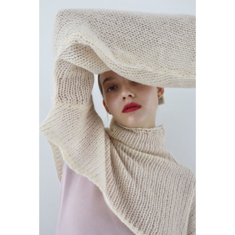 cropped mohair see-through high neck knit ivory...