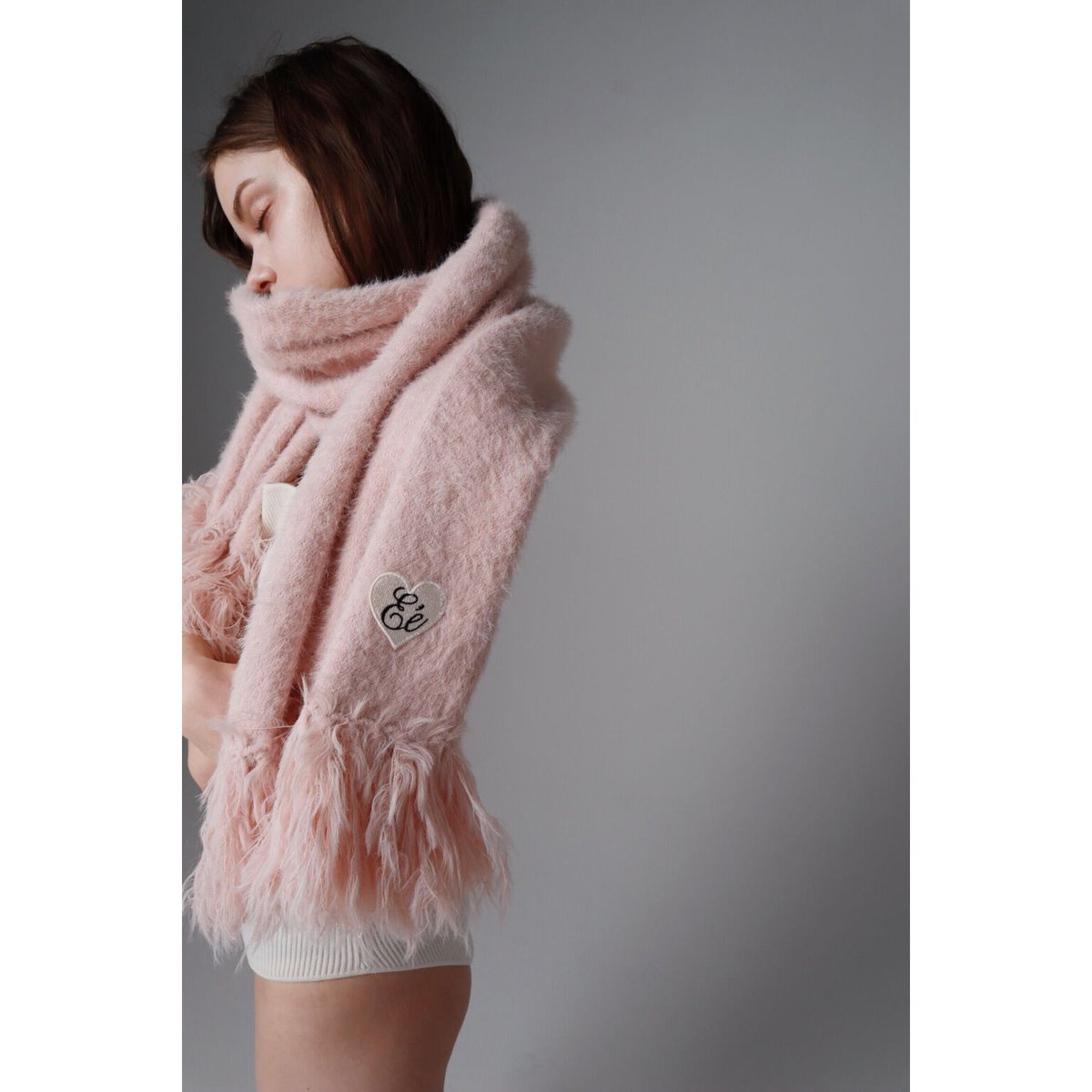 ♡Éé mohair fringe muffler pink | épine ♡Éé mohair fringe muffler pink | épine