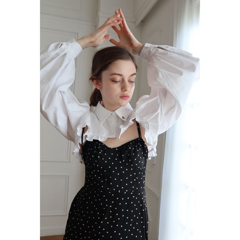 arm volume frill cropped blouse é cotton