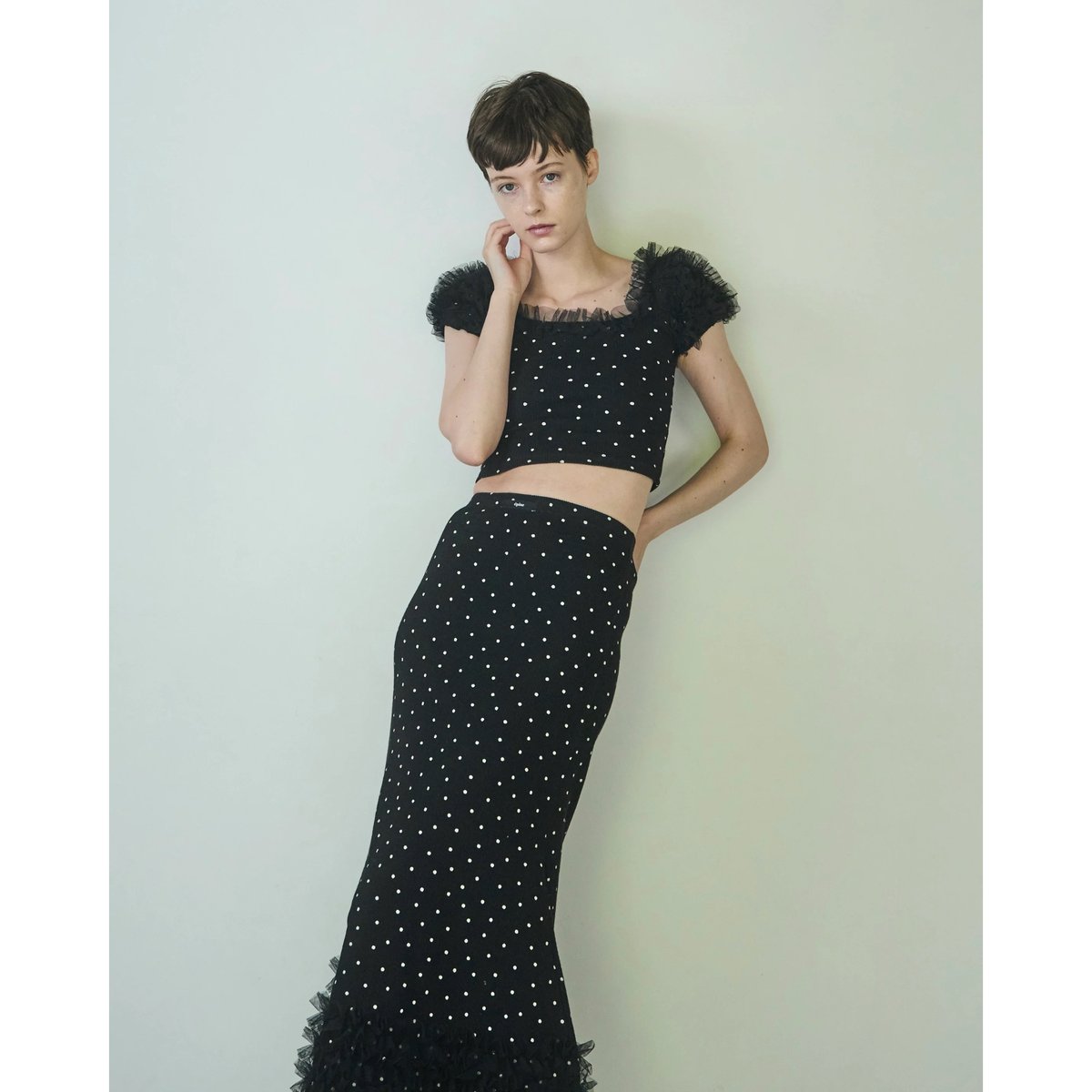 épine label tulle rib onepice épine label tulle rib onepice black dot