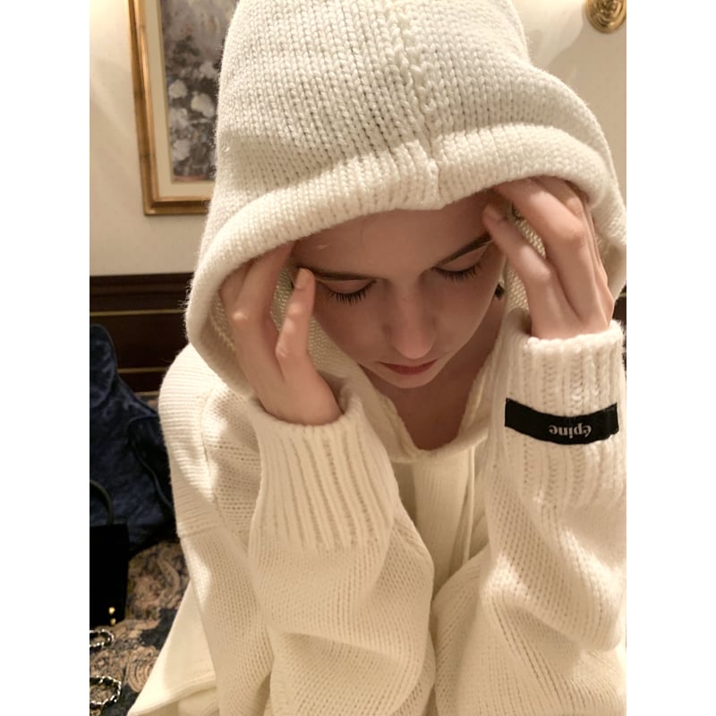 épine label loose knit hoodie white