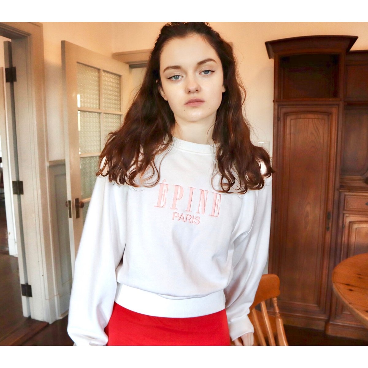 ÉPINE PARIS embroidery sweat white×pink