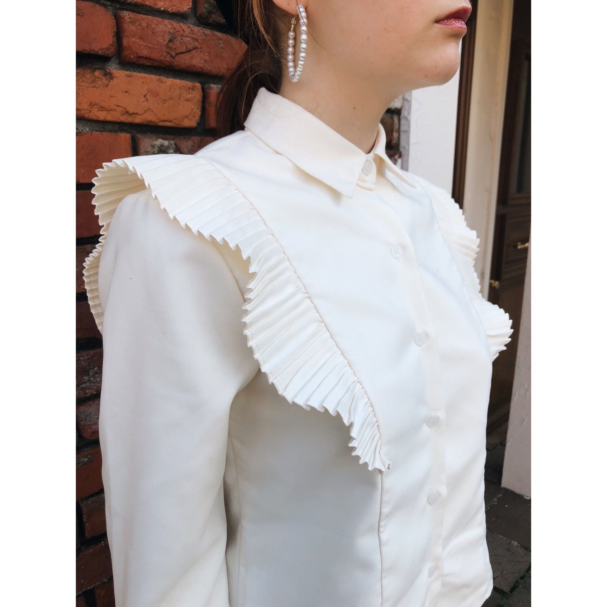 シャツ/ブラウス(長袖/七分) epine pleats design check blouse pleats design blouse | épine