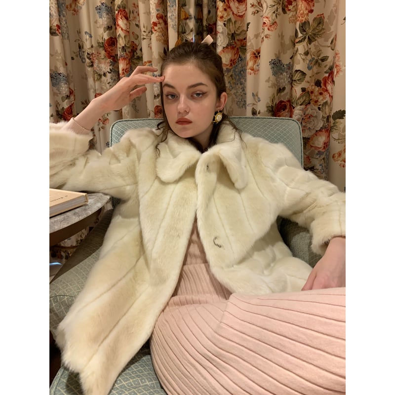 parisienne ribbon 2way fur coat ivory