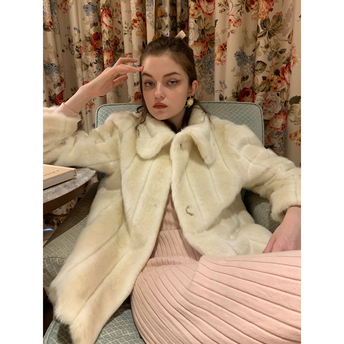 parisienne ribbon 2way fur coat ivory-