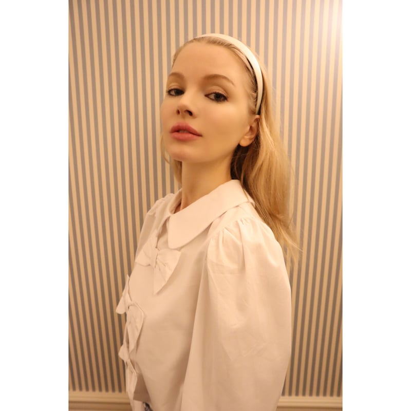 big ribbon puff blouse white | épine