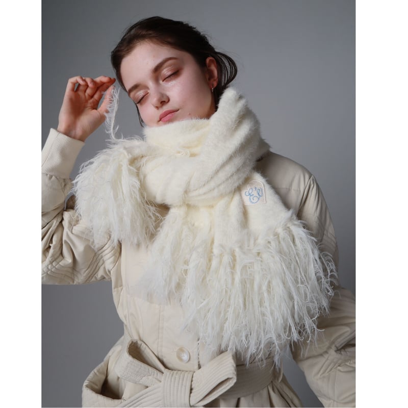 ♡Éé mohair fringe muffler ivory | épine