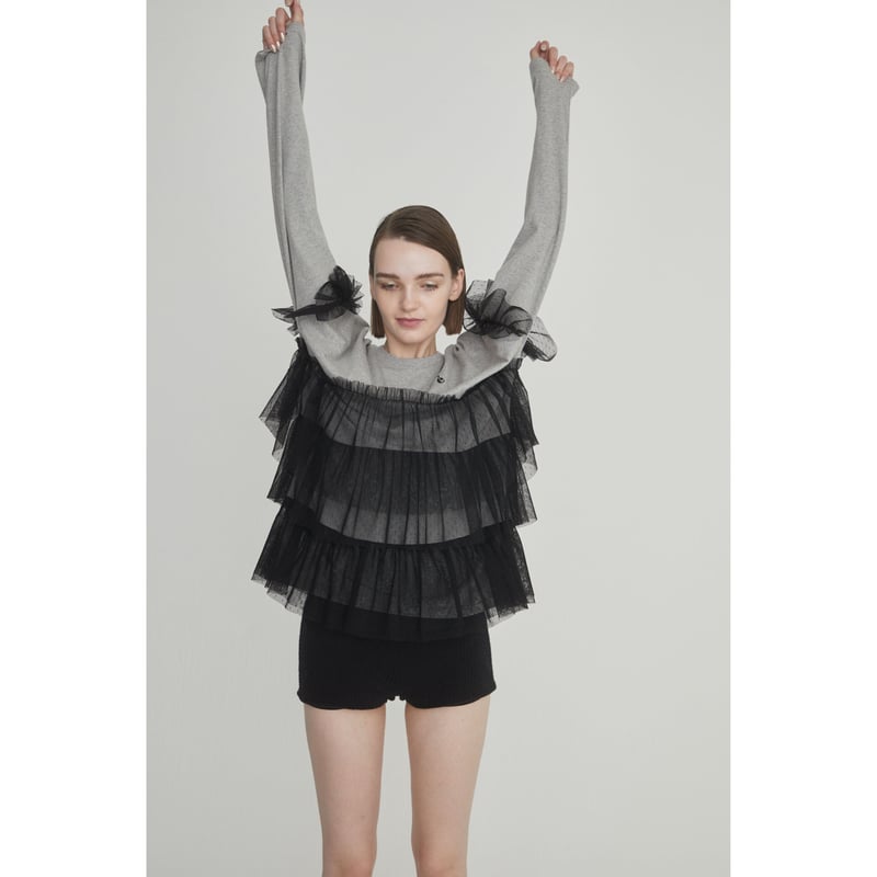 é tulle frill long tee gray | épine