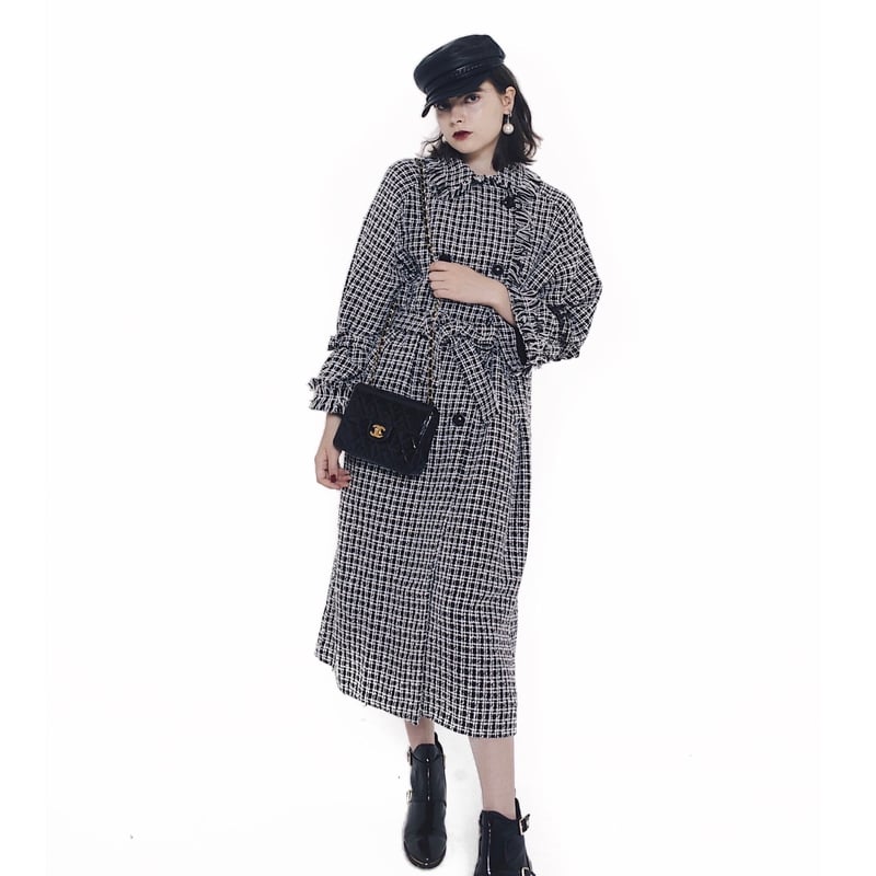 tweed fringe long gown coat | épine 