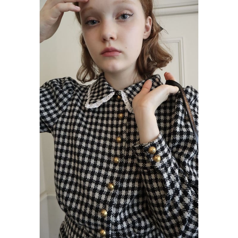 lace collar é button check knit cardigan | épine lace collar é button check knit cardigan | épine