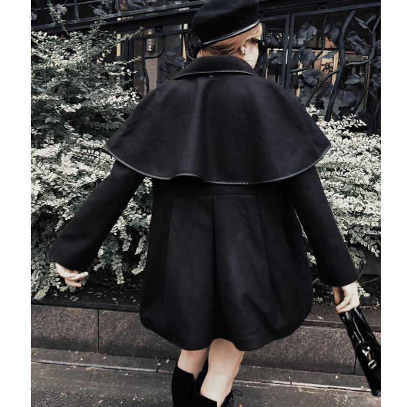 epine piping cape 2way coat black