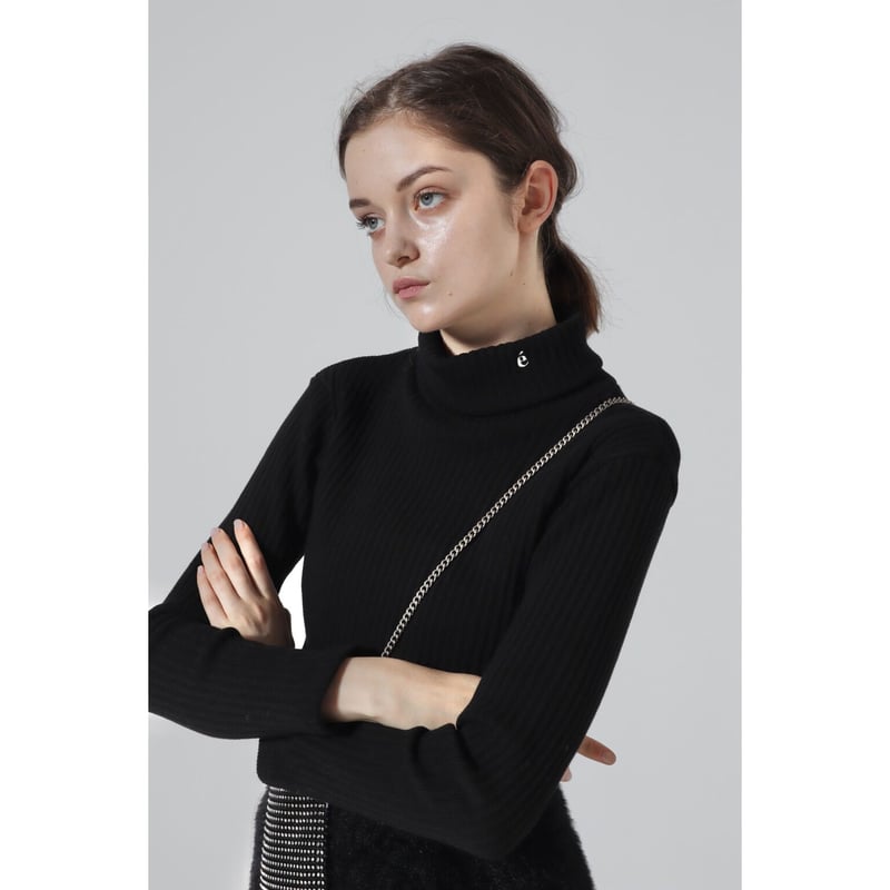 é embroidery rib knit high neck black | épine