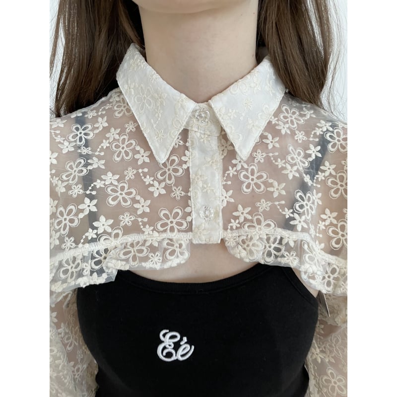 arm volume frill cropped blouse organdy flower ...