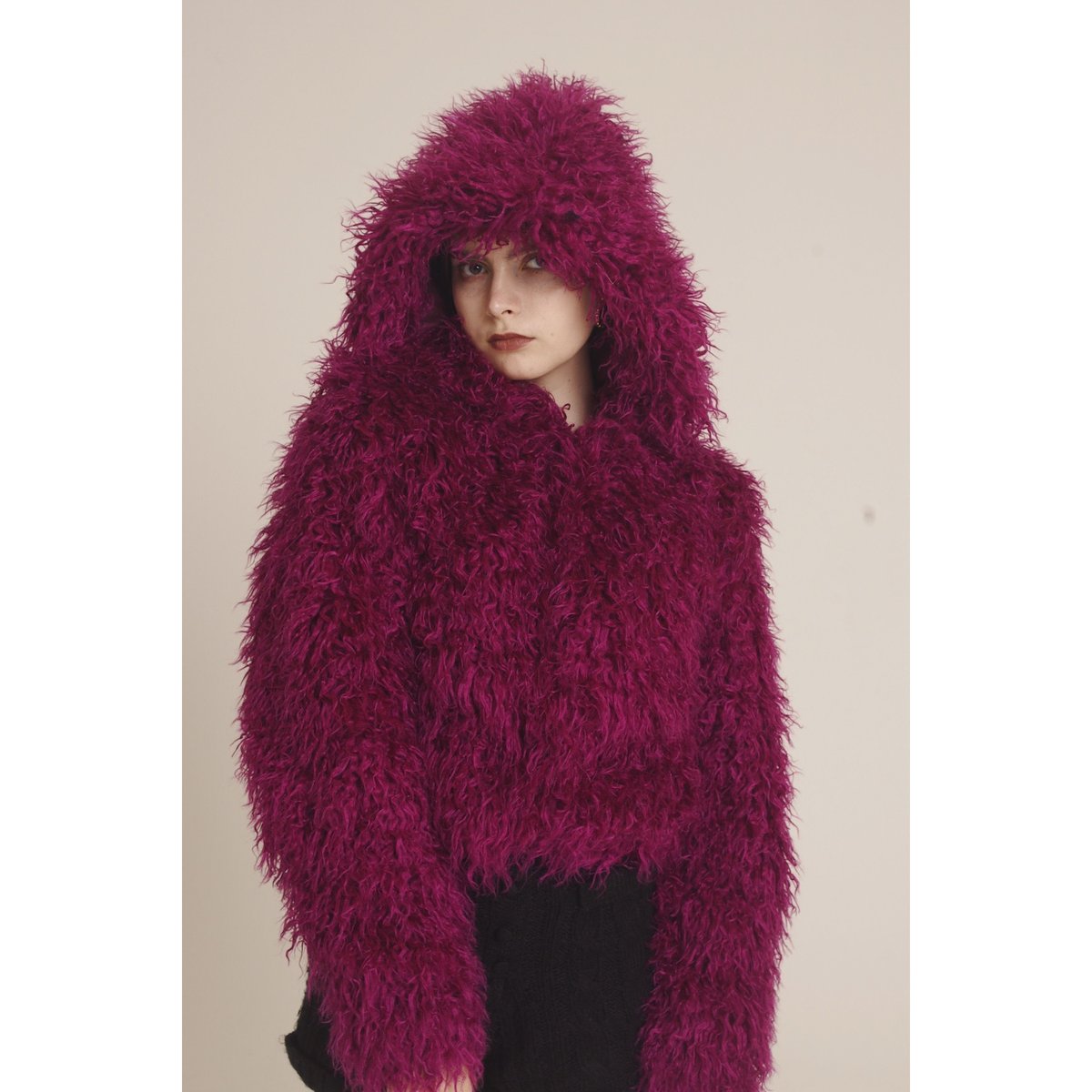 hood 2way volume fur coat pink | épine