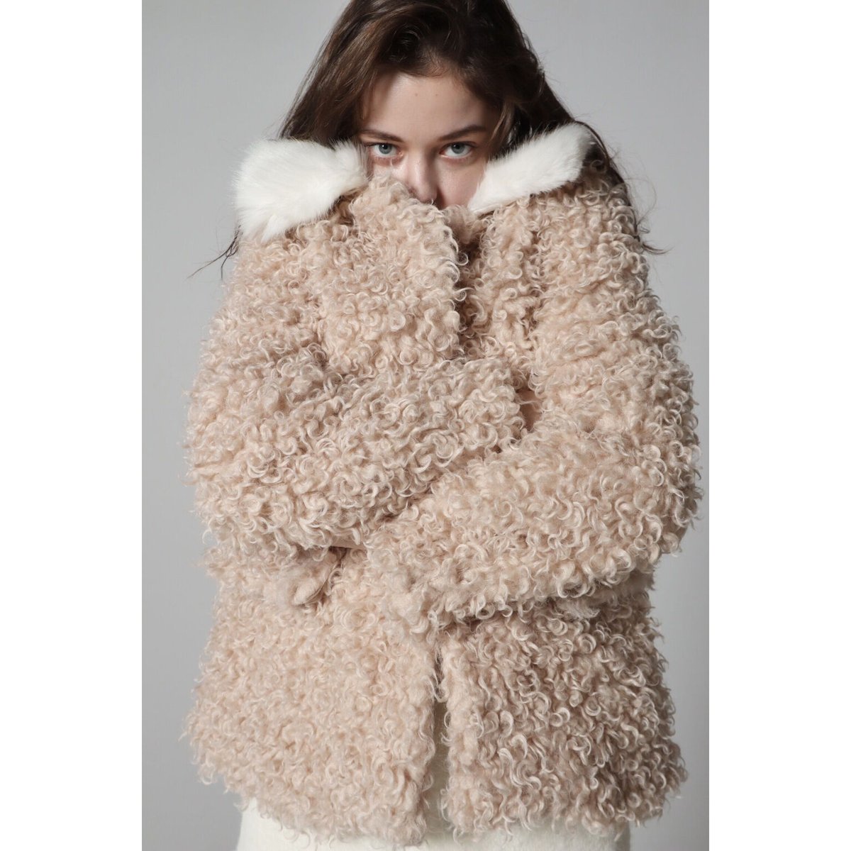 poodle collar fur coat ivory epine エピヌ