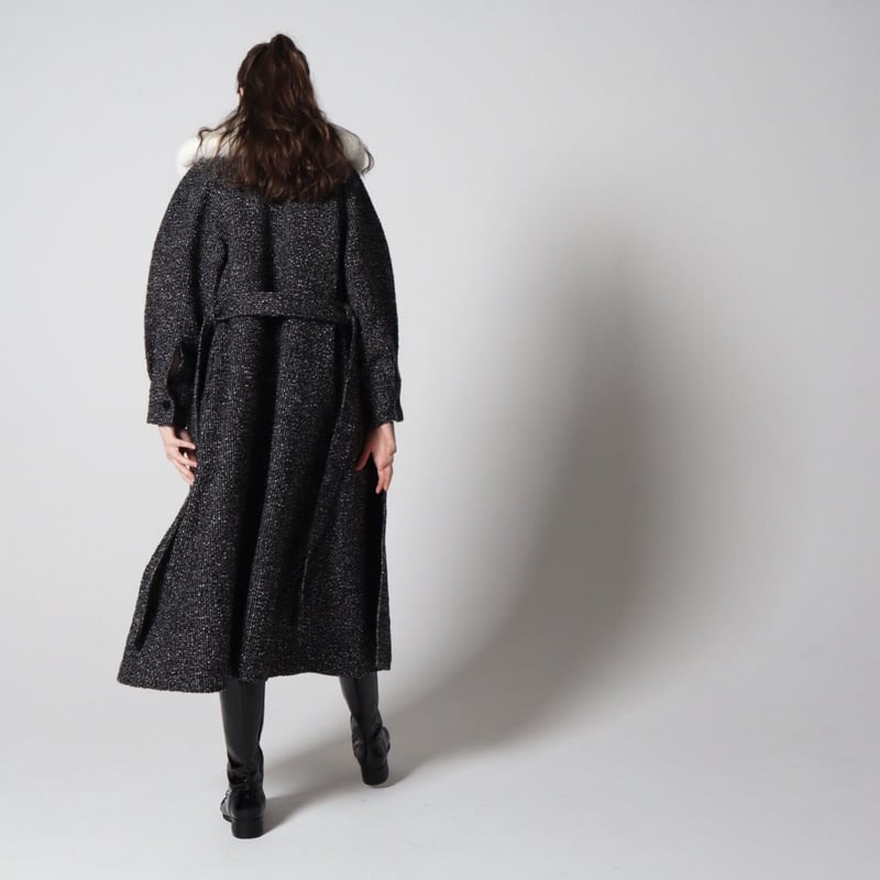 エピヌ feminine fur collar long coat black