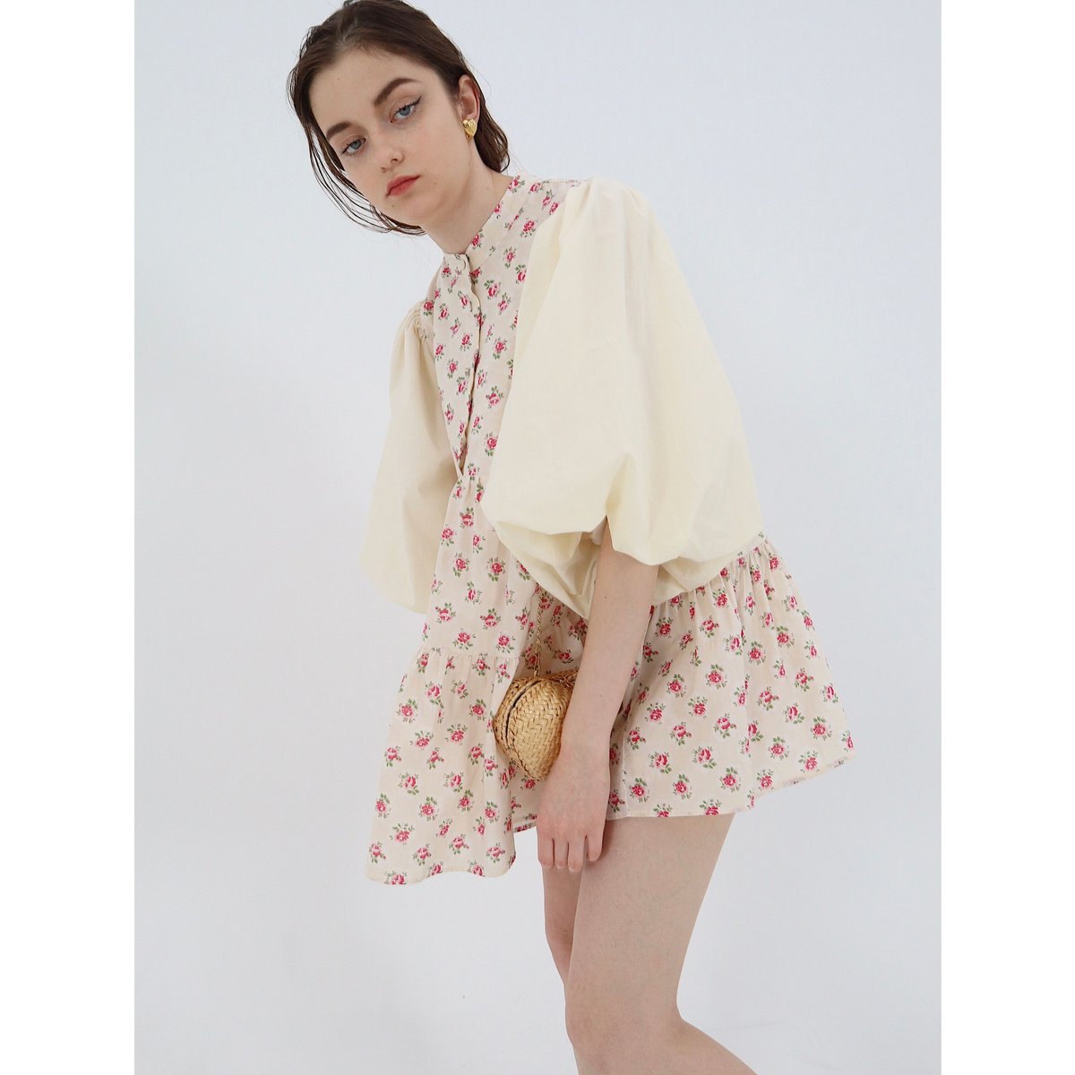 arm balloon flower tunic onepiece pink | épine arm balloon flower tunic onepiece pink | épine