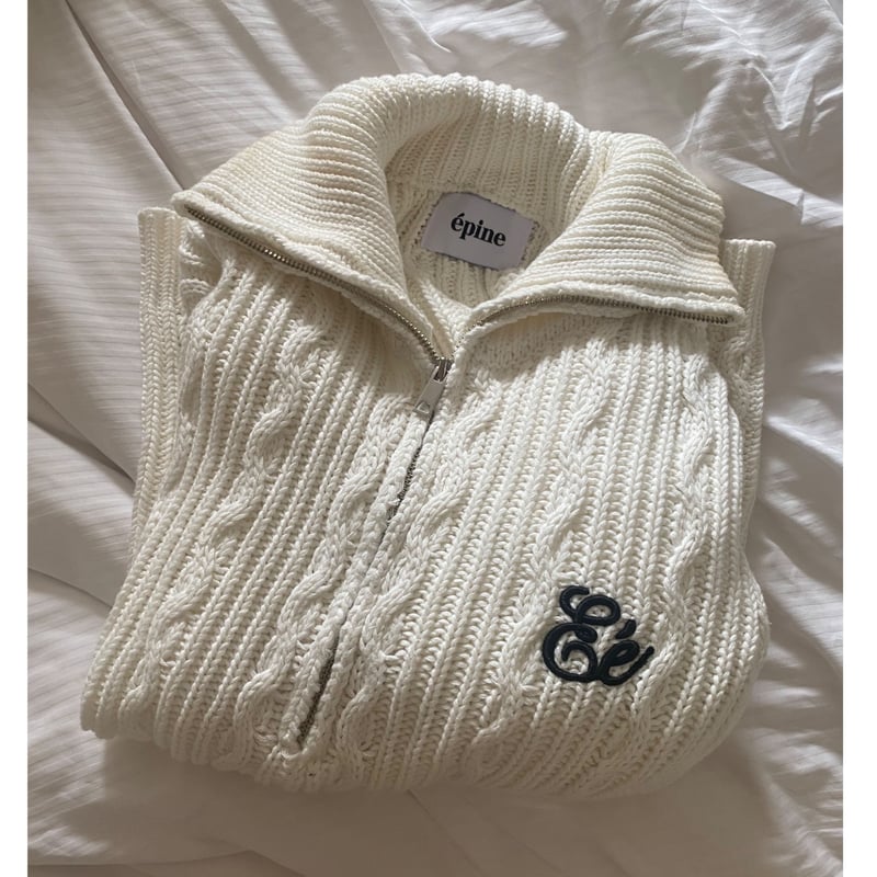 Eé half zip cable knit tops white | épine