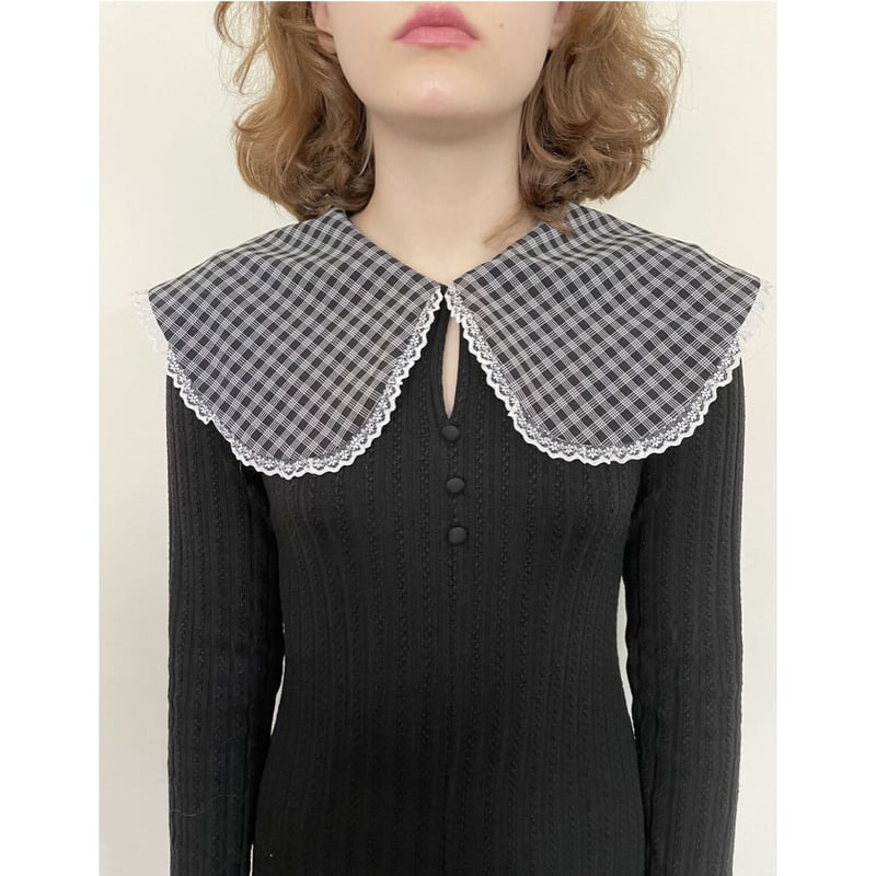 check lace collar rib knit onepiece | épine 