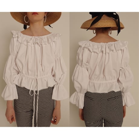 frill lace 2way Tyrol blouse cotton white