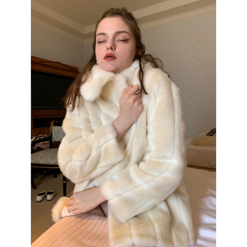 parisienne ribbon 2way fur coat ivory