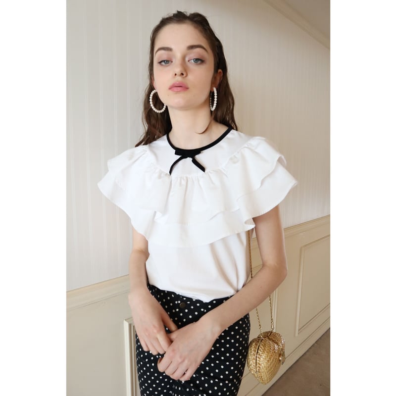 épine double ribbon frill blouse white épine double ribbon