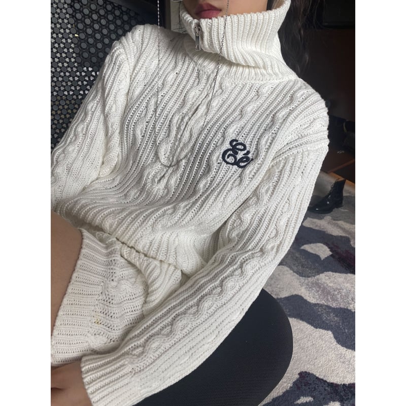 Eé half zip cable knit tops white | épine Eé half zip cable knit tops white | épine
