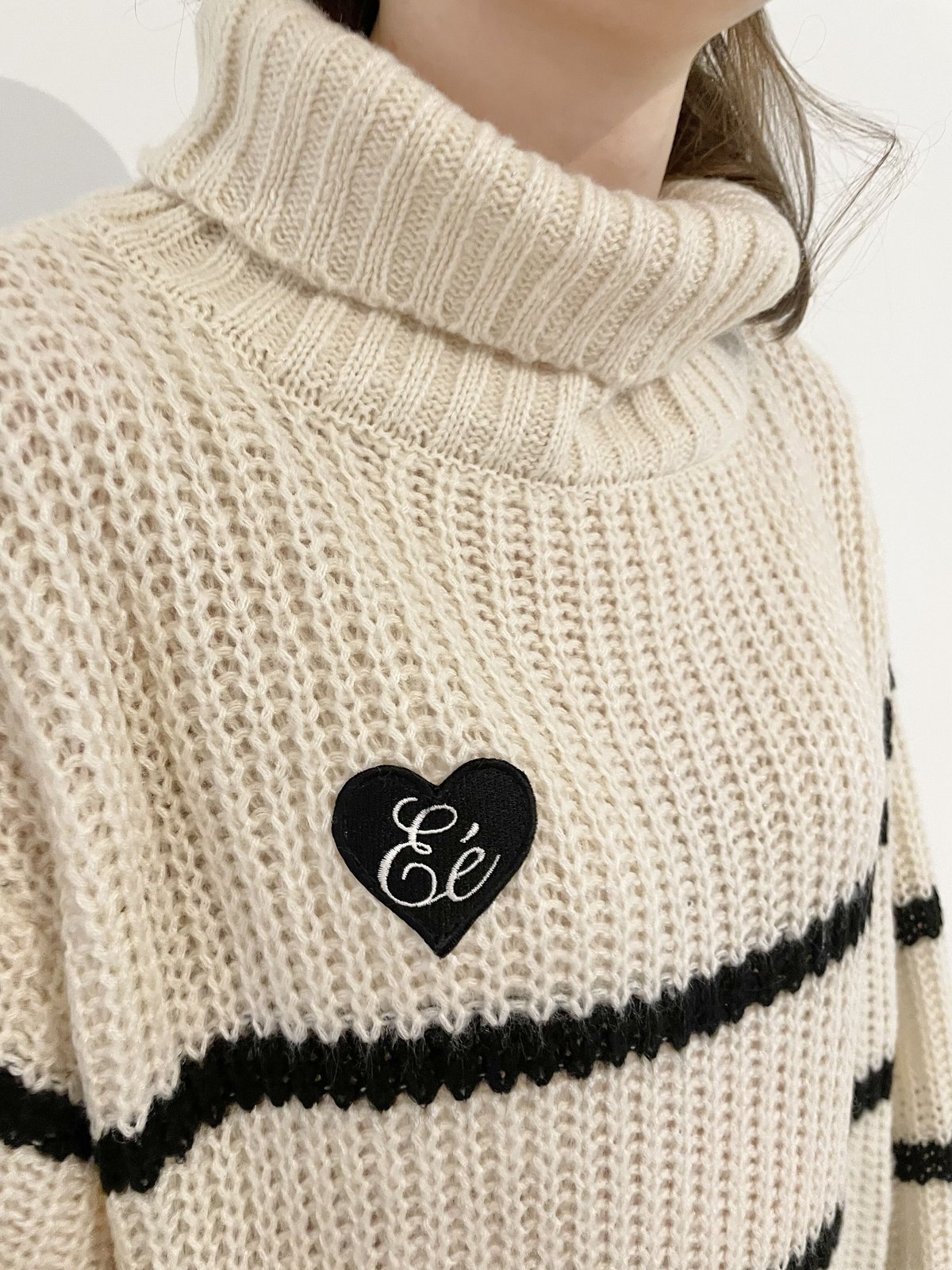 ♡Éé high neck big border knit ivory | épine ♡Éé high neck big border knit ivory | épine