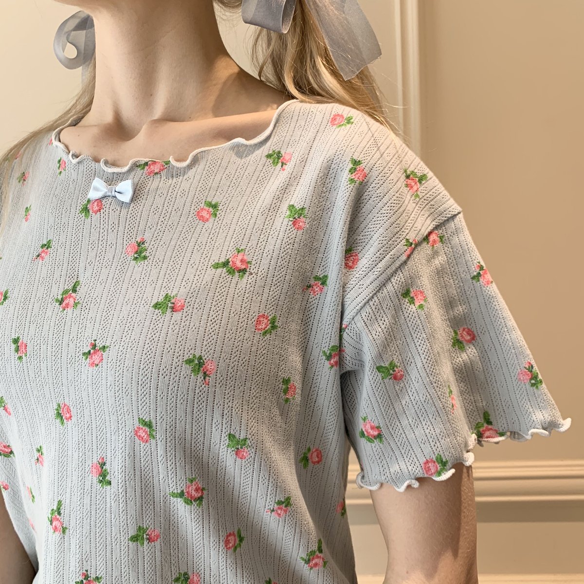 piping cotton flower room wear ice blue | épine piping cotton flower room wear ice blue | épine