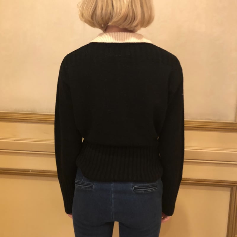 bi-color gold botton knit cardigan black | épine